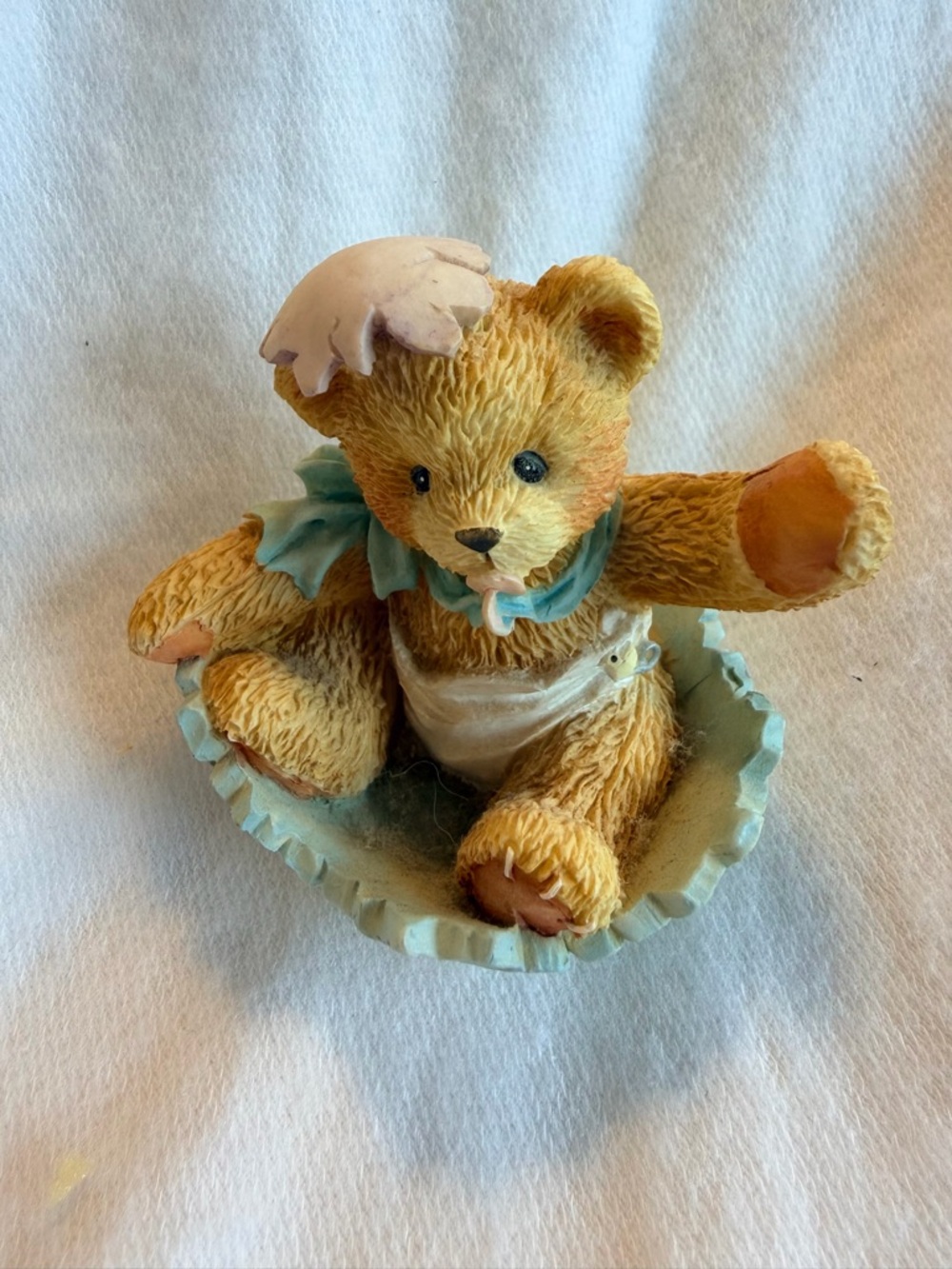 Cherished Teddies tan brown bear with blue accents